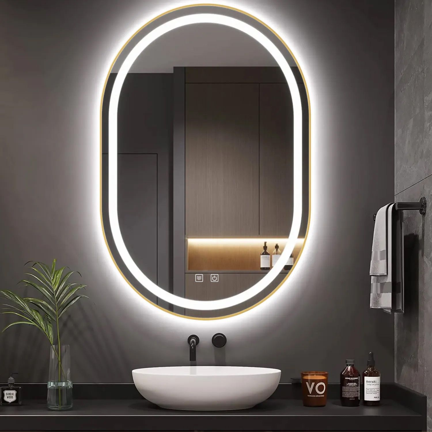 REA peili LED OLL 60x90 harjattu kulta, 90x60x90cm