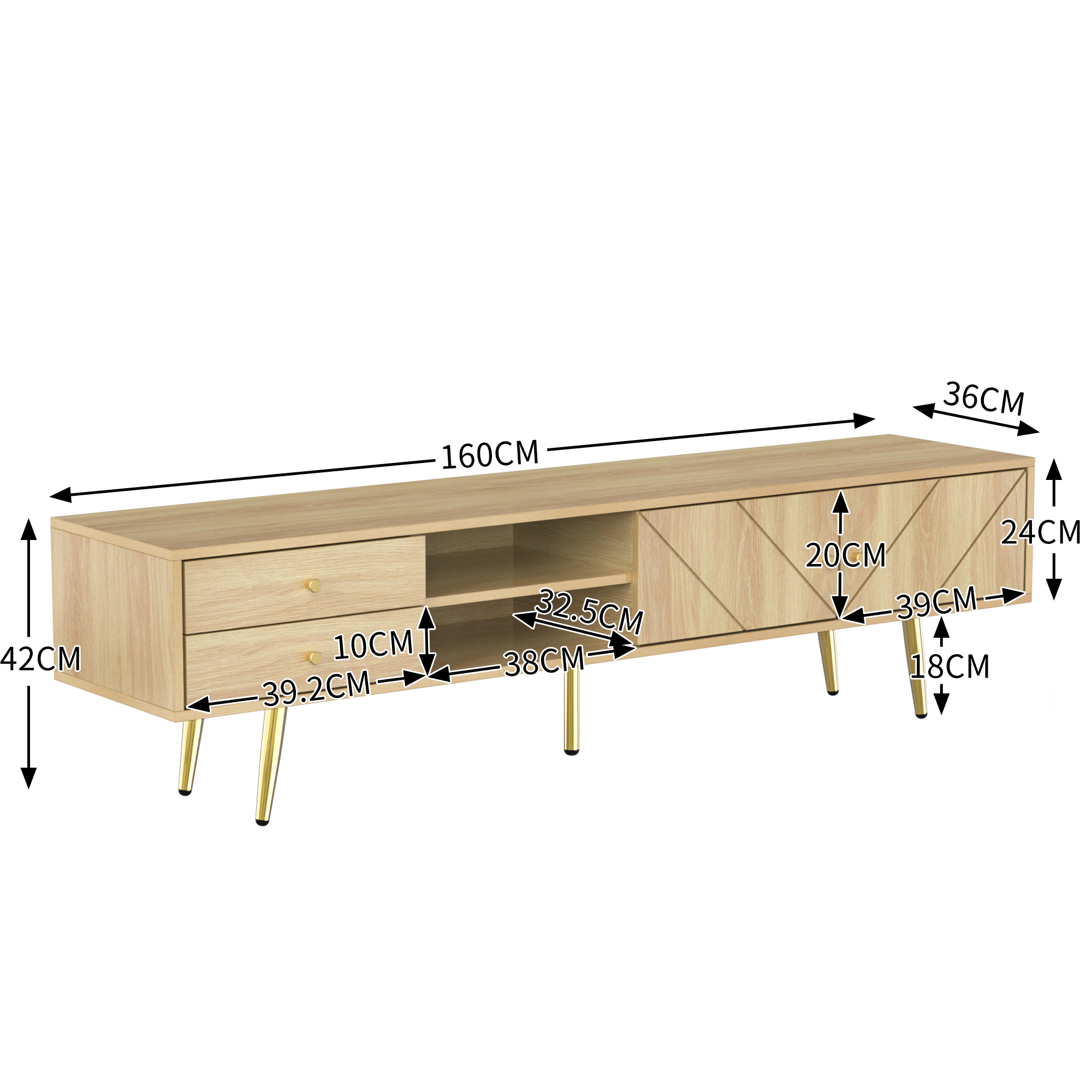 TV-taso 160x42x36 cm puu värinen MDF säilytyksellä ja liukuovilla