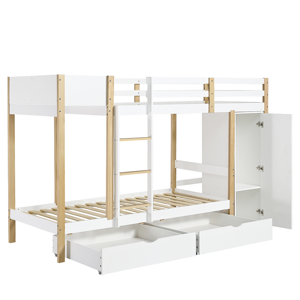 Kerrossänky 90x200 cm, valkoinen ja luonnollinen sävy