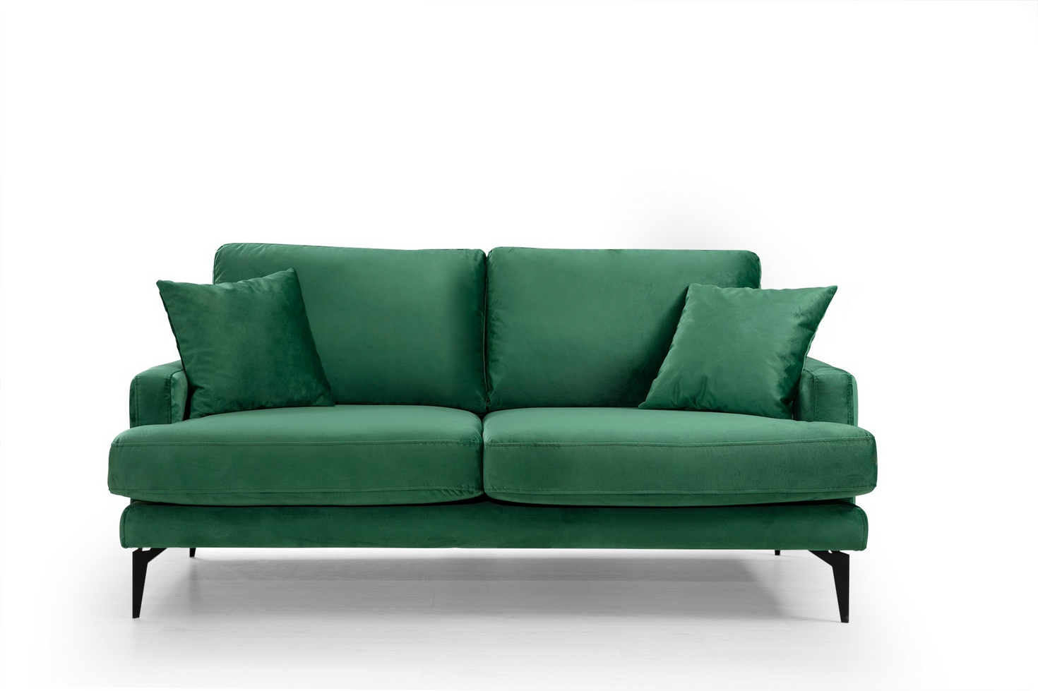 Norda Design Tyylikäs 2-paikkainen sohva, pyökinrunko, 175 cm | pehmeä polyesterikangas, metallijalat, 2 tyynyä mukana
