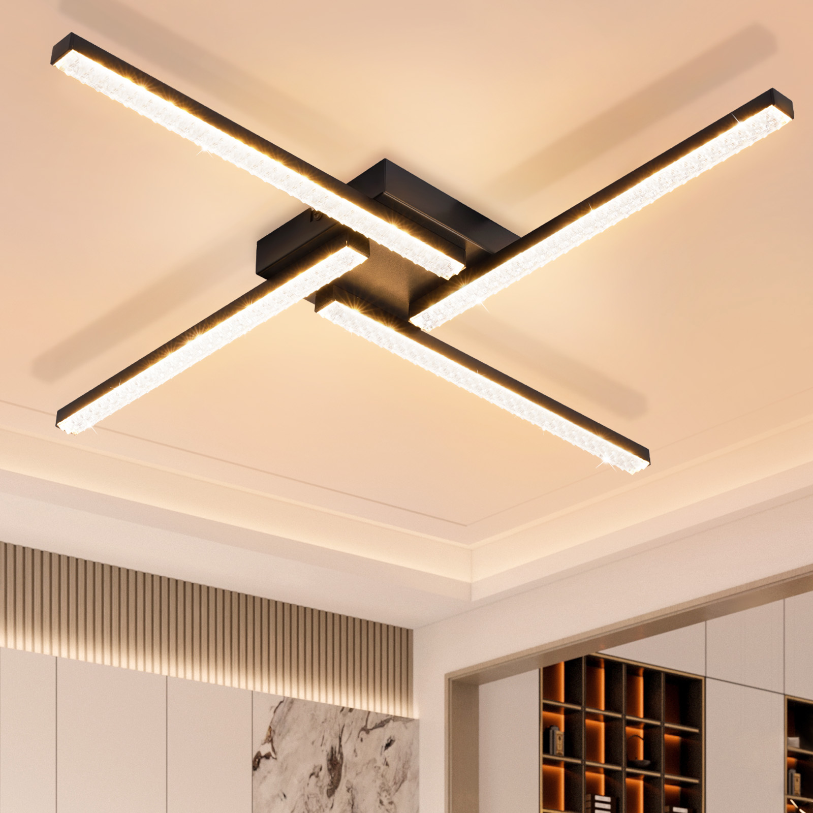 NETTLIFE LED - kattovalaisin, olohuoneeseen, musta Kattovalaisin, 20W, moderni Kristalli, metalli, 3000K