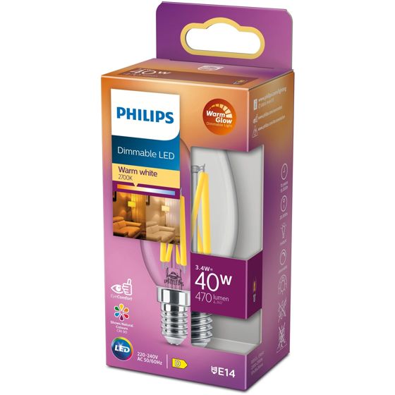 LED E14 Kruunu 3,4W (40W) Kirkas Himmennettävä WarmGlow 470