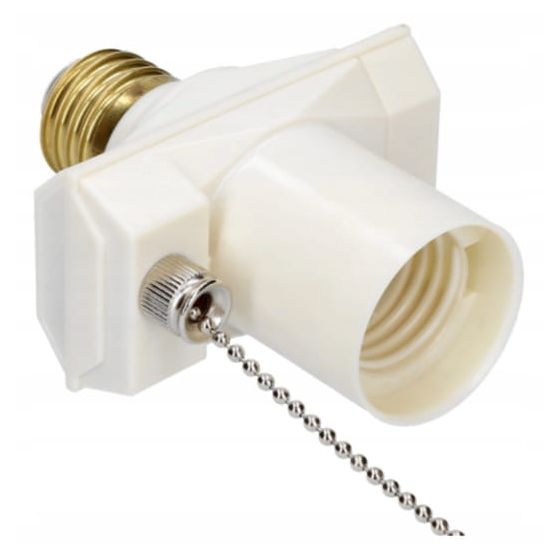 E27 pistorasiaadapteri kytkimellä ja ketjulla Valkoinen