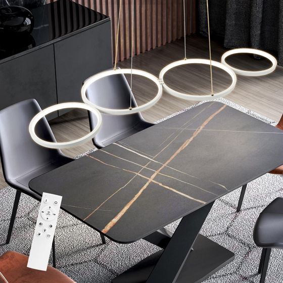 NETTLIFE moderni valkoinen LED - riippuvalaisin, halkaisija 88 cm, ruokailuhuoneen lamppu, 4 rengasta, metallidesign, himmennettävä, kaukosäädin