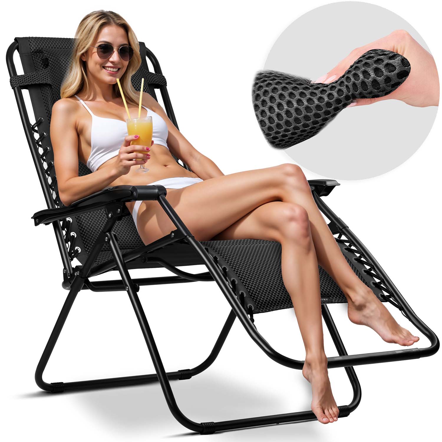 Sofotel ChillWell Pehmeä musta kokoontaitettava puutarhatuoli tyynyllä