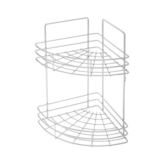 Kylpyhuoneen kulmahylly suihkulle, 2 tasoa, kromi