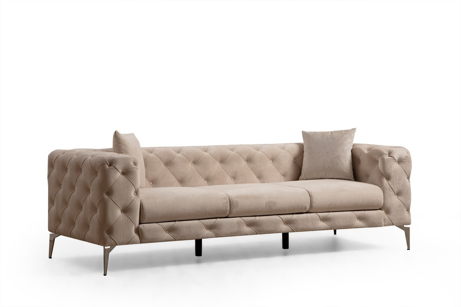 Norda Design Moderni 3-paikkainen sohva, 237 cm | runko pyökistä, kromijalat, irrotettavat tyynyt, elegantti muotoilu