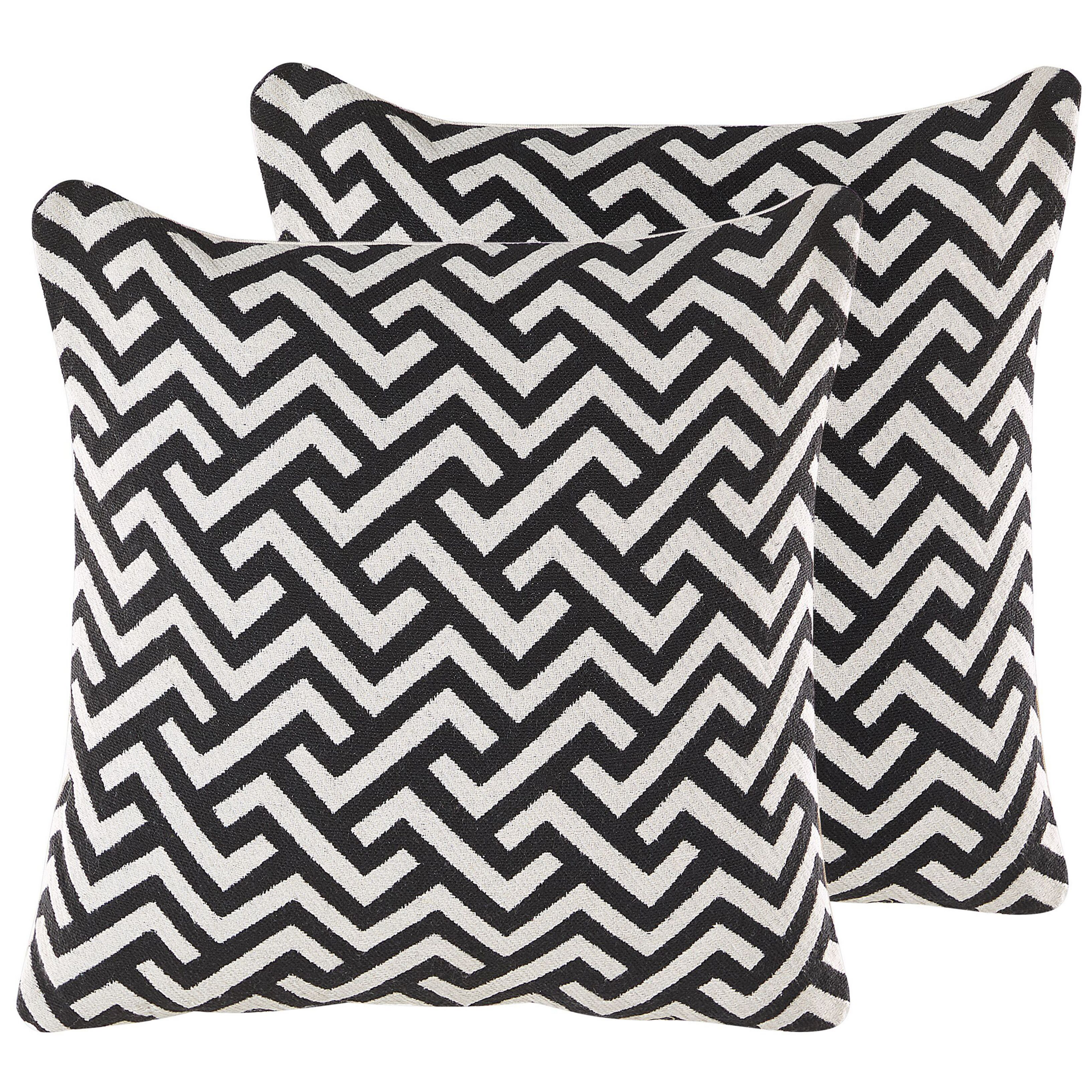 Koristetyynysetti 2 kpl SALIZAR 45 x 45 cm Puuvilla Musta Geometrinen kuvio