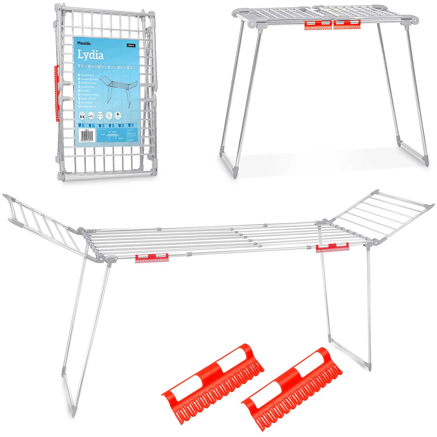 Lydia 27 m ruostumattomasta teräksestä valmistettu taittuva vaatekuivain