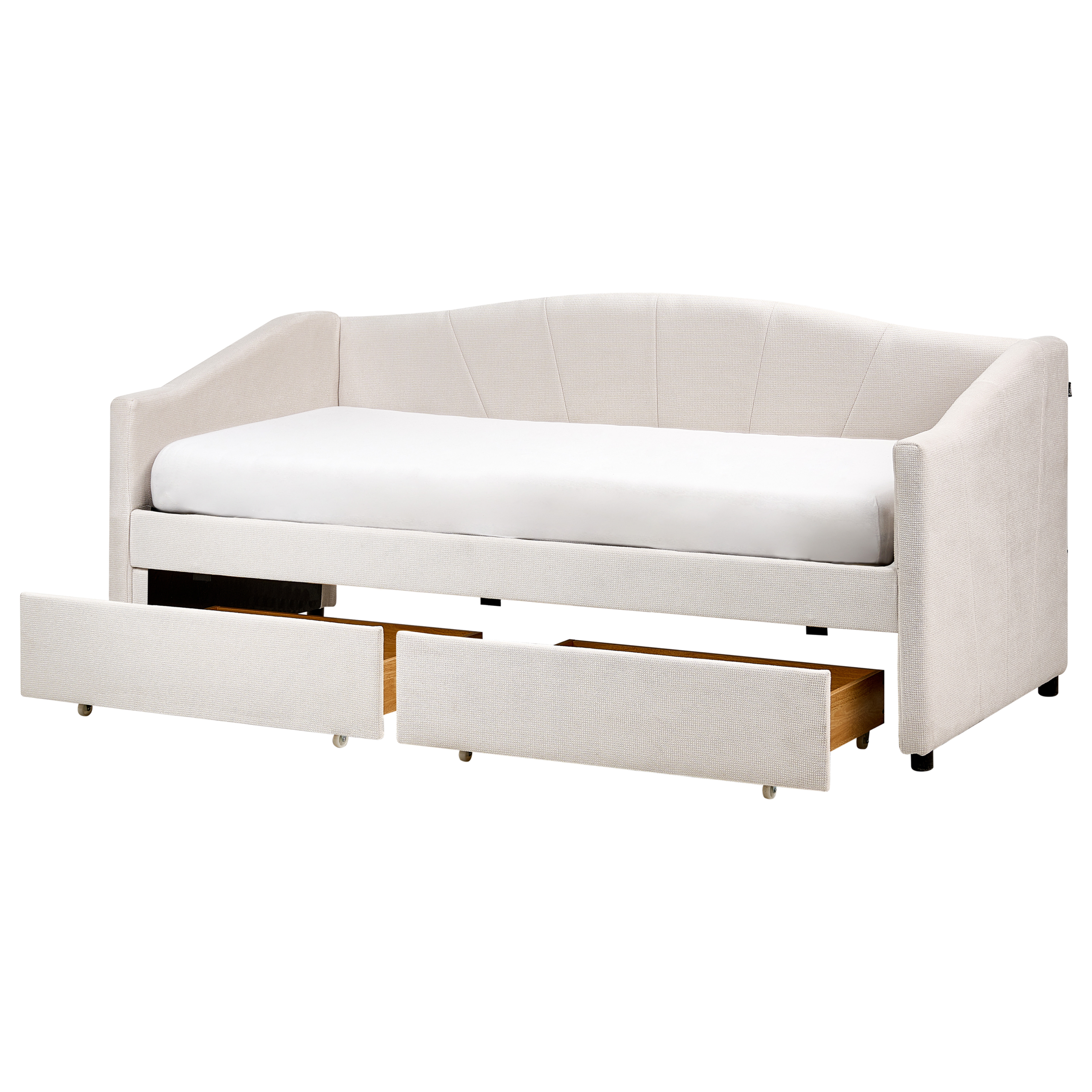 Sohvasänky säilytystilalla kangas VITTEL 90 x 200 cm Vaaleanbeige