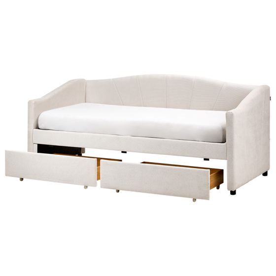 Sohvasänky säilytystilalla kangas VITTEL 90 x 200 cm Vaaleanbeige