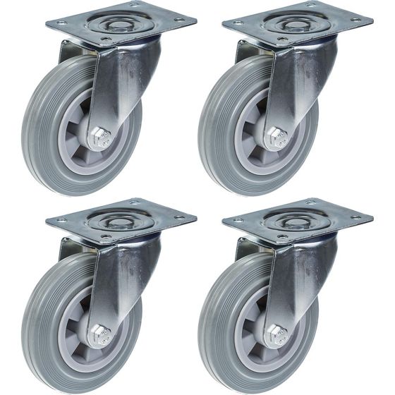 160 mm:n (6 tuuman) pyörä, harmaa kumirengas, kääntyvä, kestävä, kantavuus 540 kg, 4 kpl:n sarja
