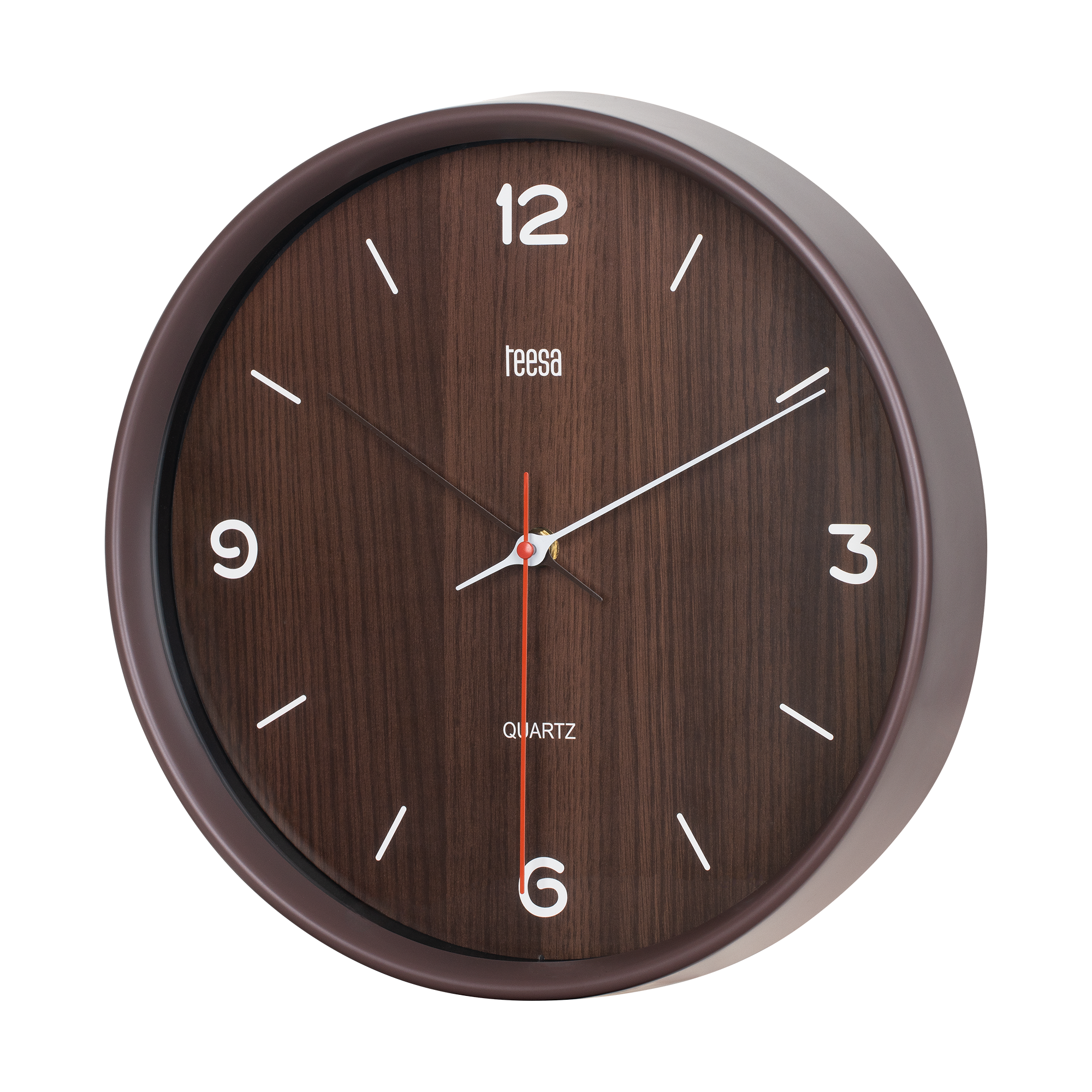 Klassinen kvartsitauluinen seinäkello 30 cm tummanruskea