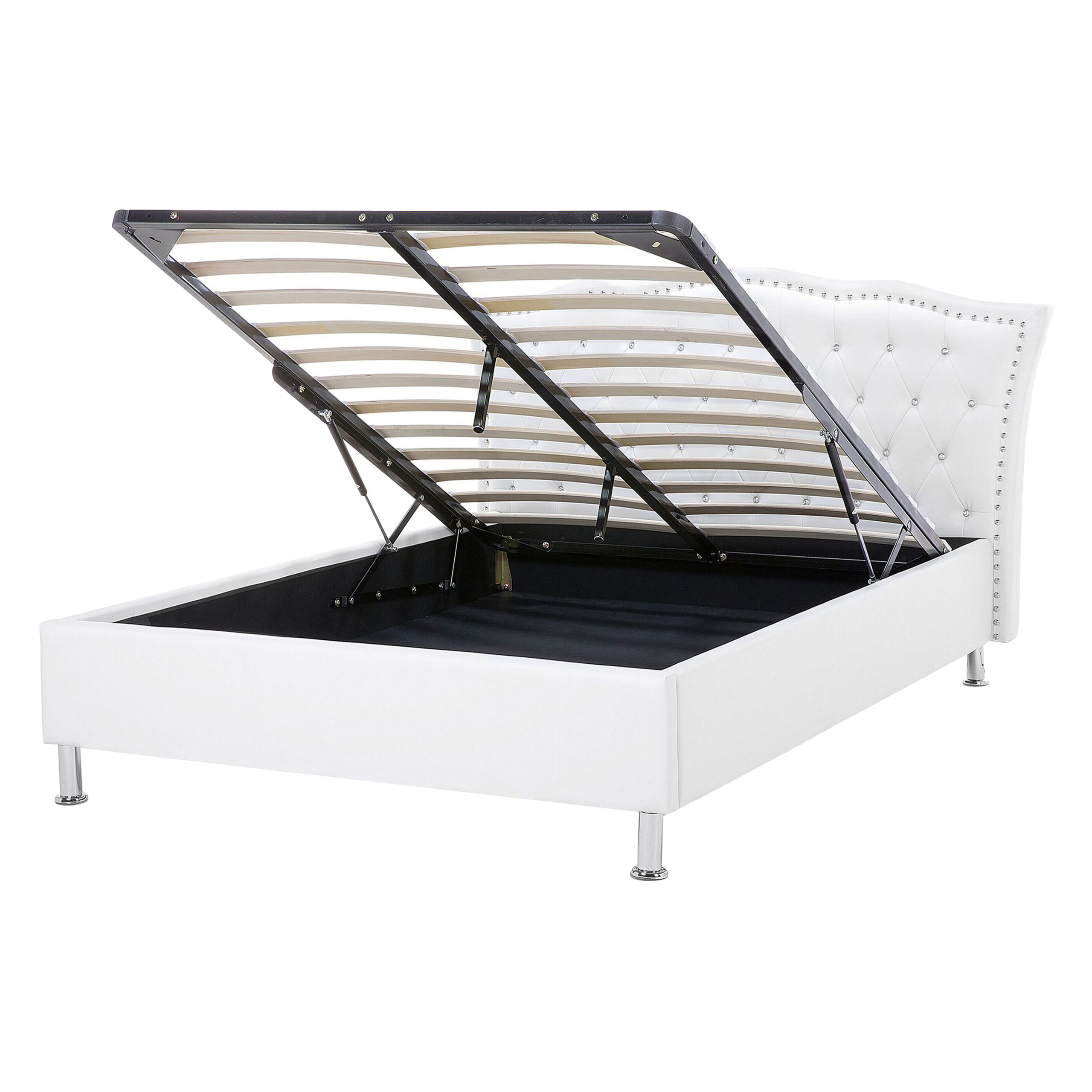 Sänky säilytystilalla keinonahka METZ 140 x 200 cm Valkoinen