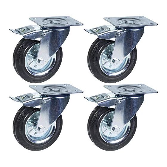 160mm 6" kumirengas, kääntyvä jarrullinen kääntöpyörä, vahva 600kg kantavuus, 4 kpl:n sarja.