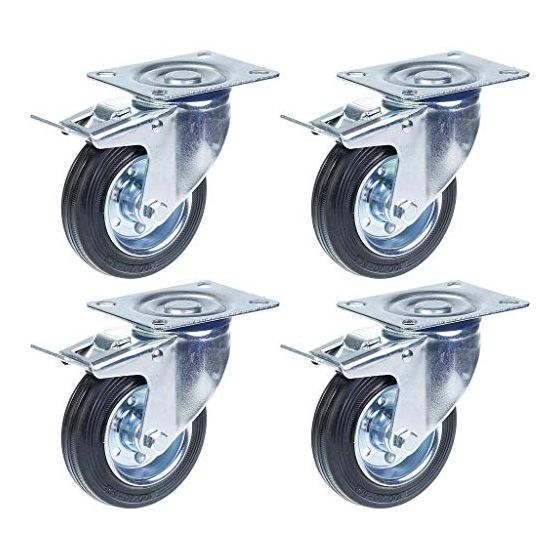 100mm 4" kumirengas, pyörivä jarrullinen, vahva 90kg kantavuus, 4 kpl:n sarja.