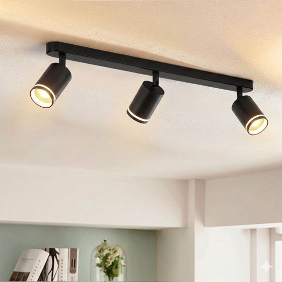 NETTLIFE LED - kattovalaisin 3 liekkiä - musta kattovalaisin GU10 kääntyvä kohdevalo puinen ilman lamppua