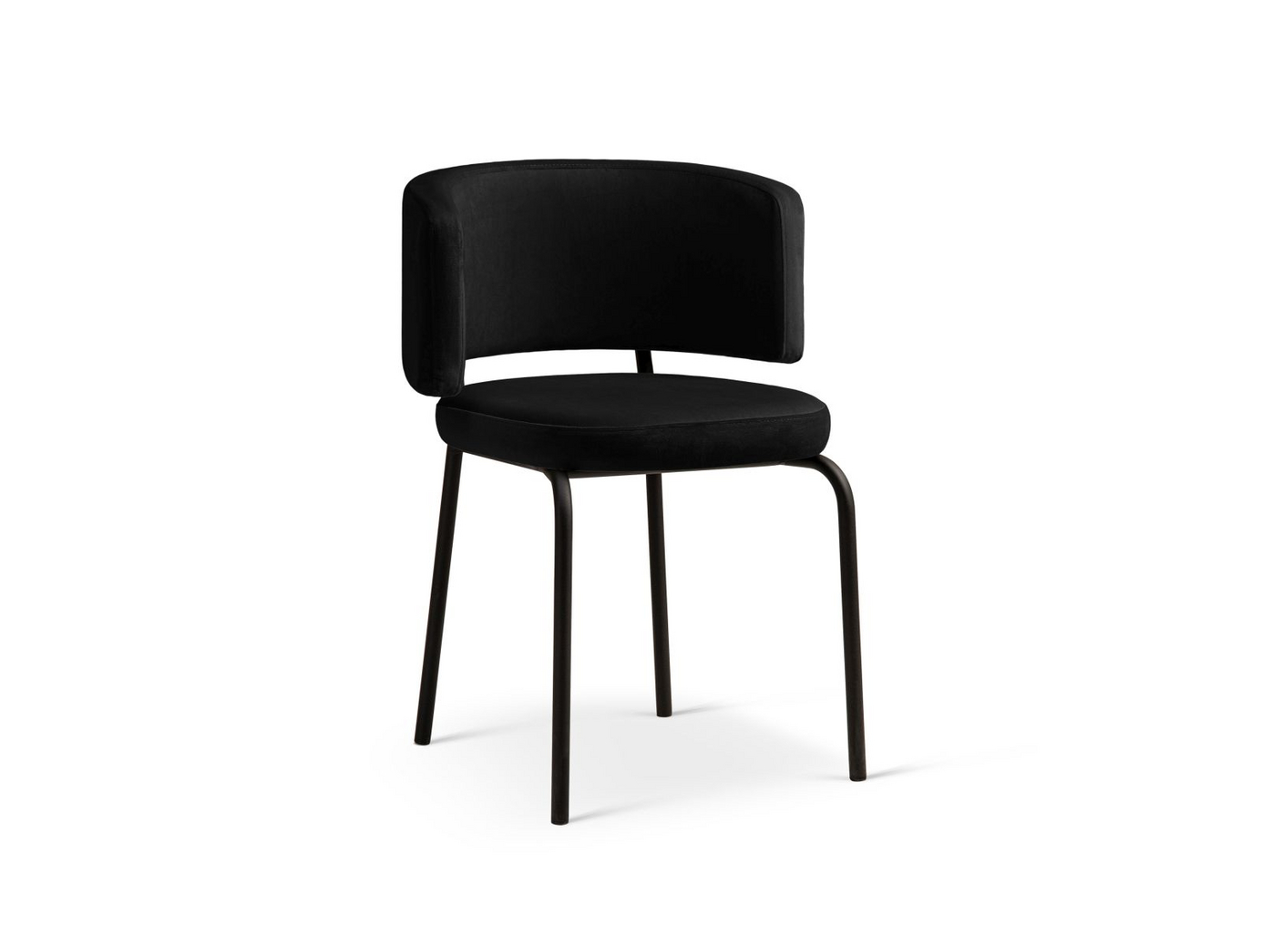 Cosmopolitan Design samettituolit, 2 kpl, "Dora", 1-istuttava, 58 × 57 × 75 cm, mustat metallijalat, musta