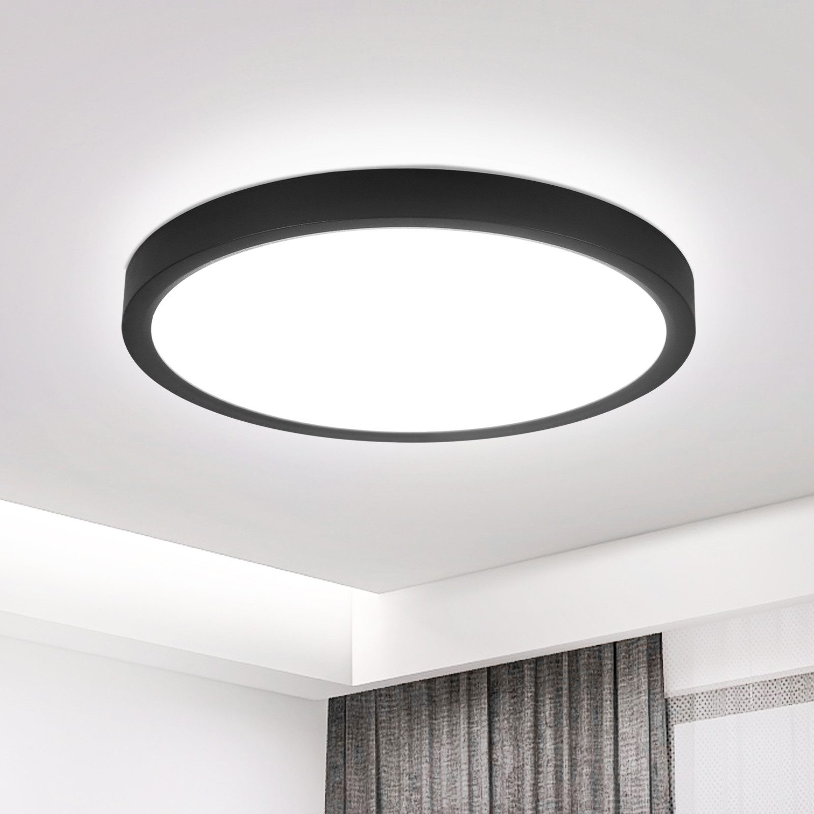 NETTLIFE litteä LED - kattovalaisin 18 cm - 15 W, musta, 6000 K - moderni valaistus keittiöön, eteiseen, makuuhuoneeseen