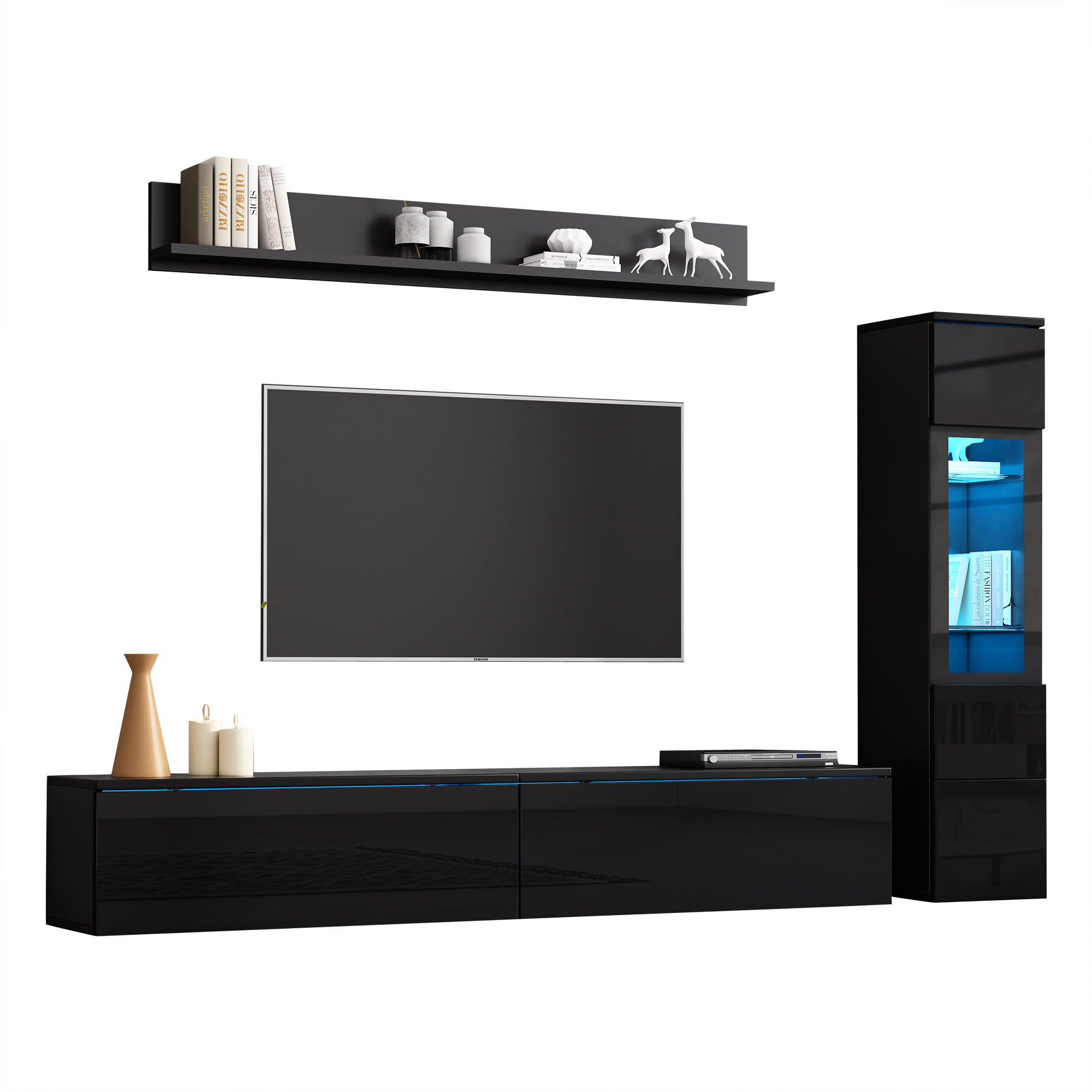 TV-taso 180x33x30 cm musta lastulevy LED-valaistu