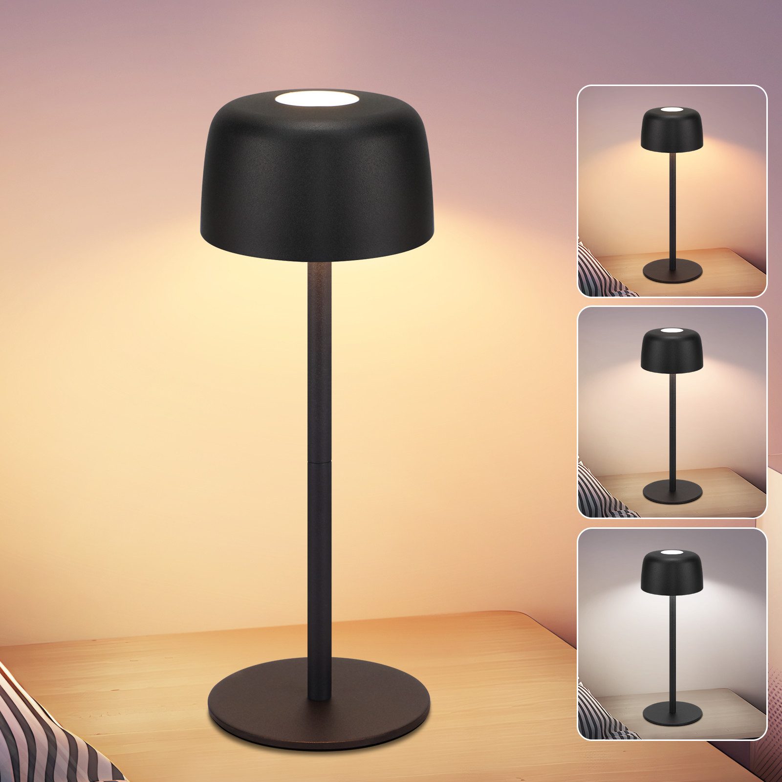 NETTLIFE Langaton LED-pöytävalaisin, portaaton himmennys yövalo akulla