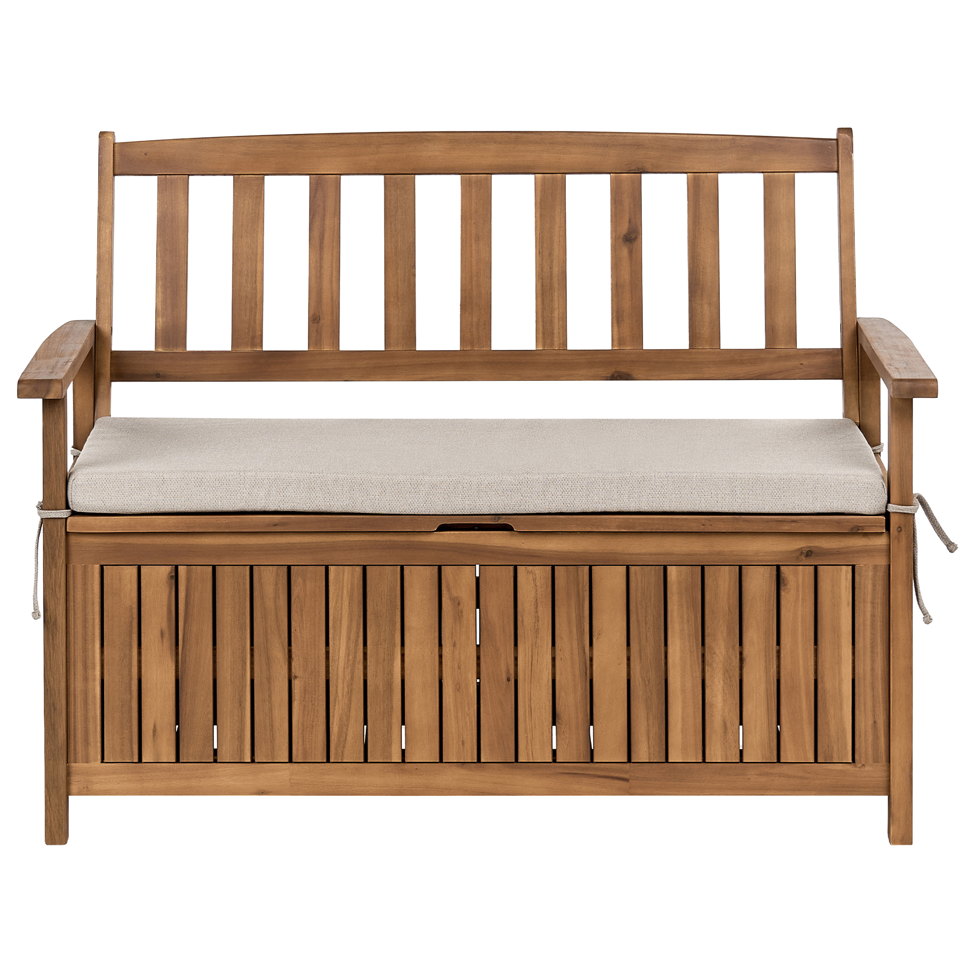 Puutarhapenkki pehmusteella SOVANA 120 cm säilytystila Akaasia Beige