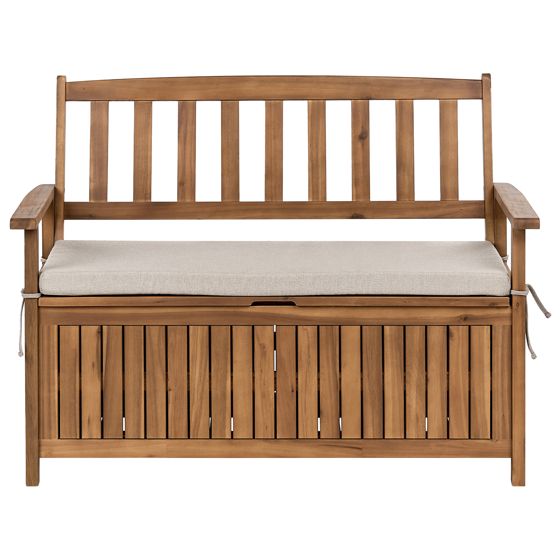Puutarhapenkki pehmusteella SOVANA 120 cm säilytystila Akaasia Beige