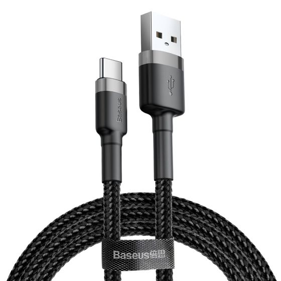 Kestävä nailonkaapeli USB-C 2A 3M musta ja harmaa