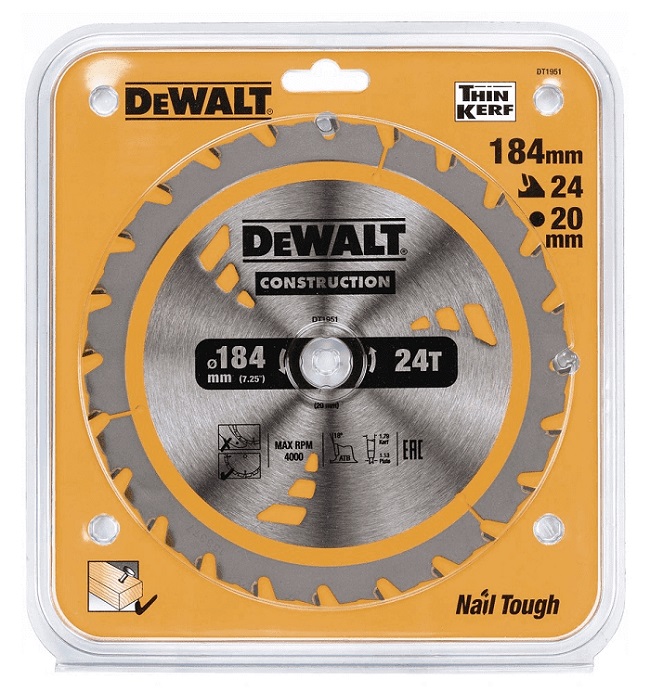 DeWalt Construction -Pyörösahanterä 184x20 mm, 24 hammasta