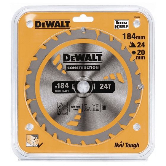 DeWalt Construction -Pyörösahanterä 184x20 mm, 24 hammasta