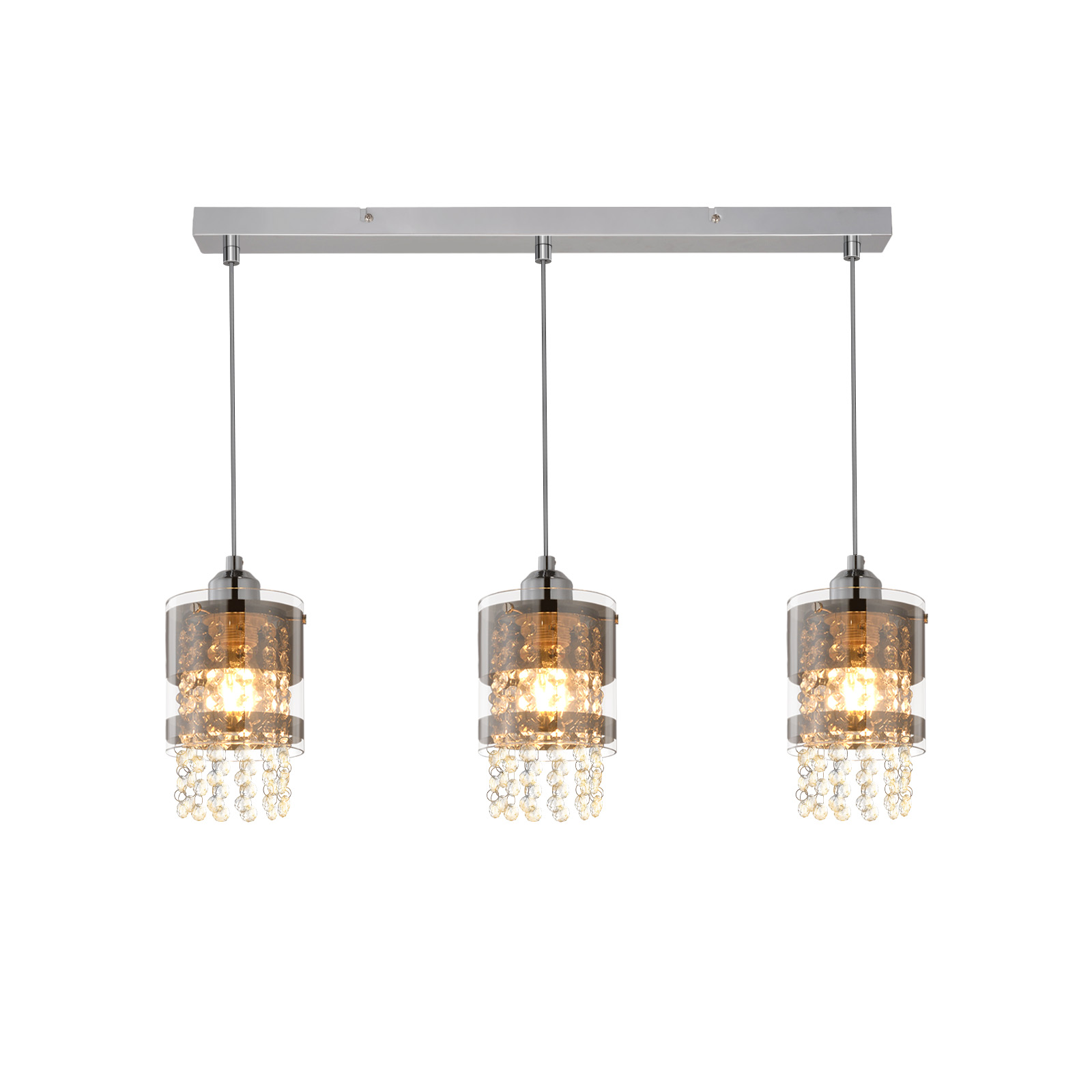 NETTLIFE riippuvalaisin, 3 lamppua, E27, moderni, halkaisija 60 cm, korkeussäädettävä, lasia ja kristallia max. 25 W