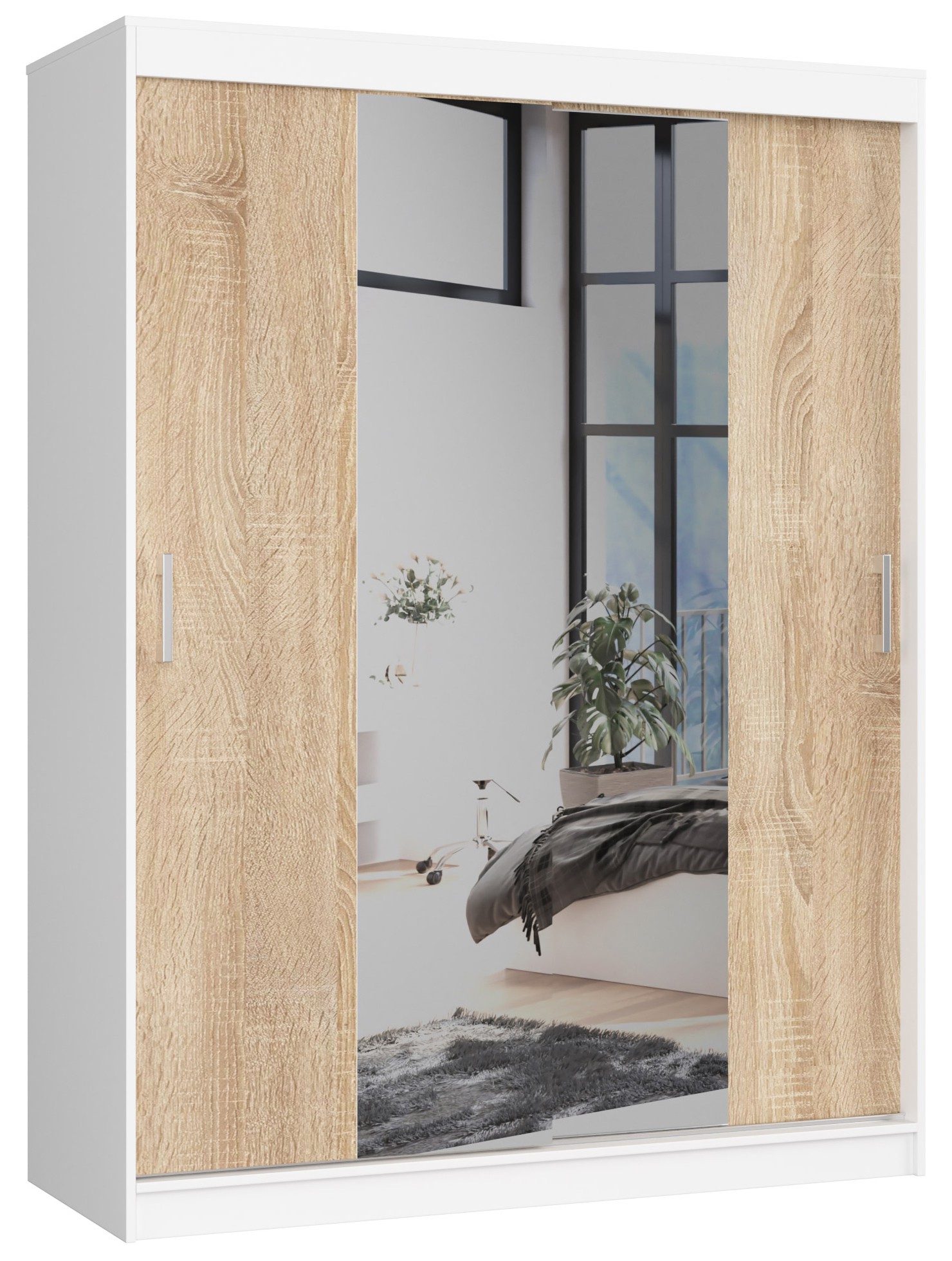 Akord Liukuovi Kaappi Valkoinen/Sonoma-tammi 150x60x200