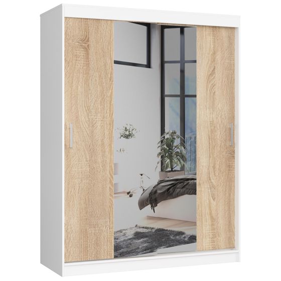 Akord Liukuovi Kaappi Valkoinen/Sonoma-tammi 150x60x200