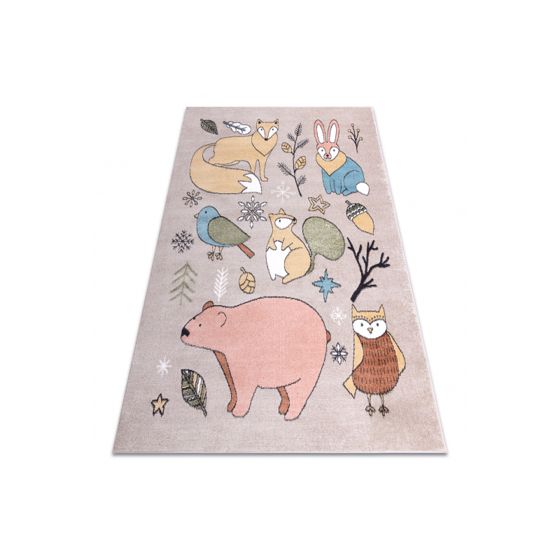 Matto FUN Forester lapsille, eläimet, metsä beige 140x190 cm