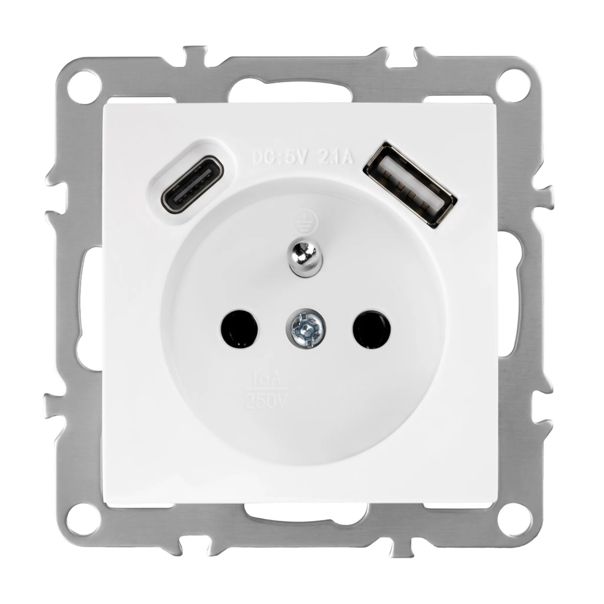 Toolight Yksiosainen maadoitettu pistorasia OSTE JNH004-G +USB-A, USB-C Valkoinen 4, 8x7, 4x7, 4cm