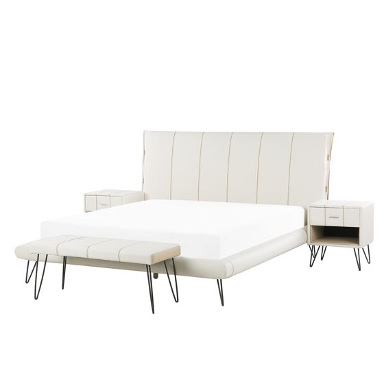 Makuuhuonesetti keinonahka BETIN 160 x 200 cm Vaaleanbeige