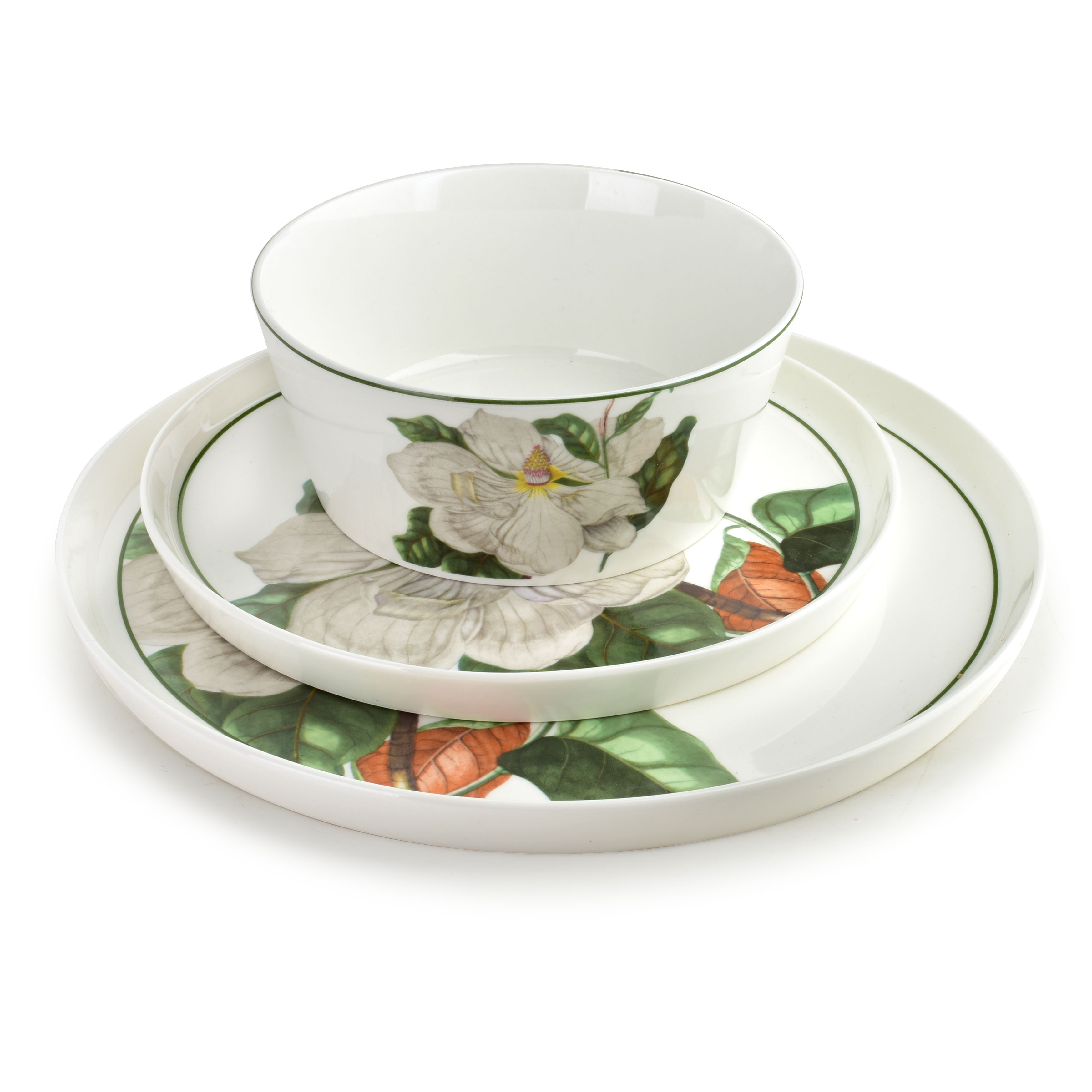 Astiasto New Bone China LEA TREE Magnolia 26/21/15 cm valko-vihreä 18 osaa