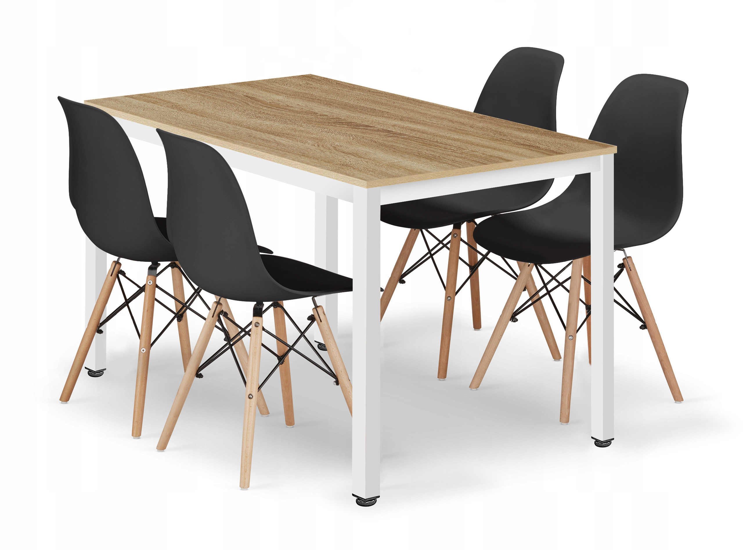 TESSA suorakulmainen pöytä 120x60 tammi, 4 OSAKA-tuolia musta