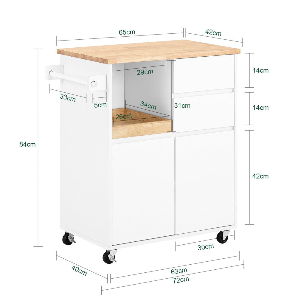 SoBuy Keittiövaunu 2 laatikolla ja 2 ovella FKW123-WN ekologinen valkoinen