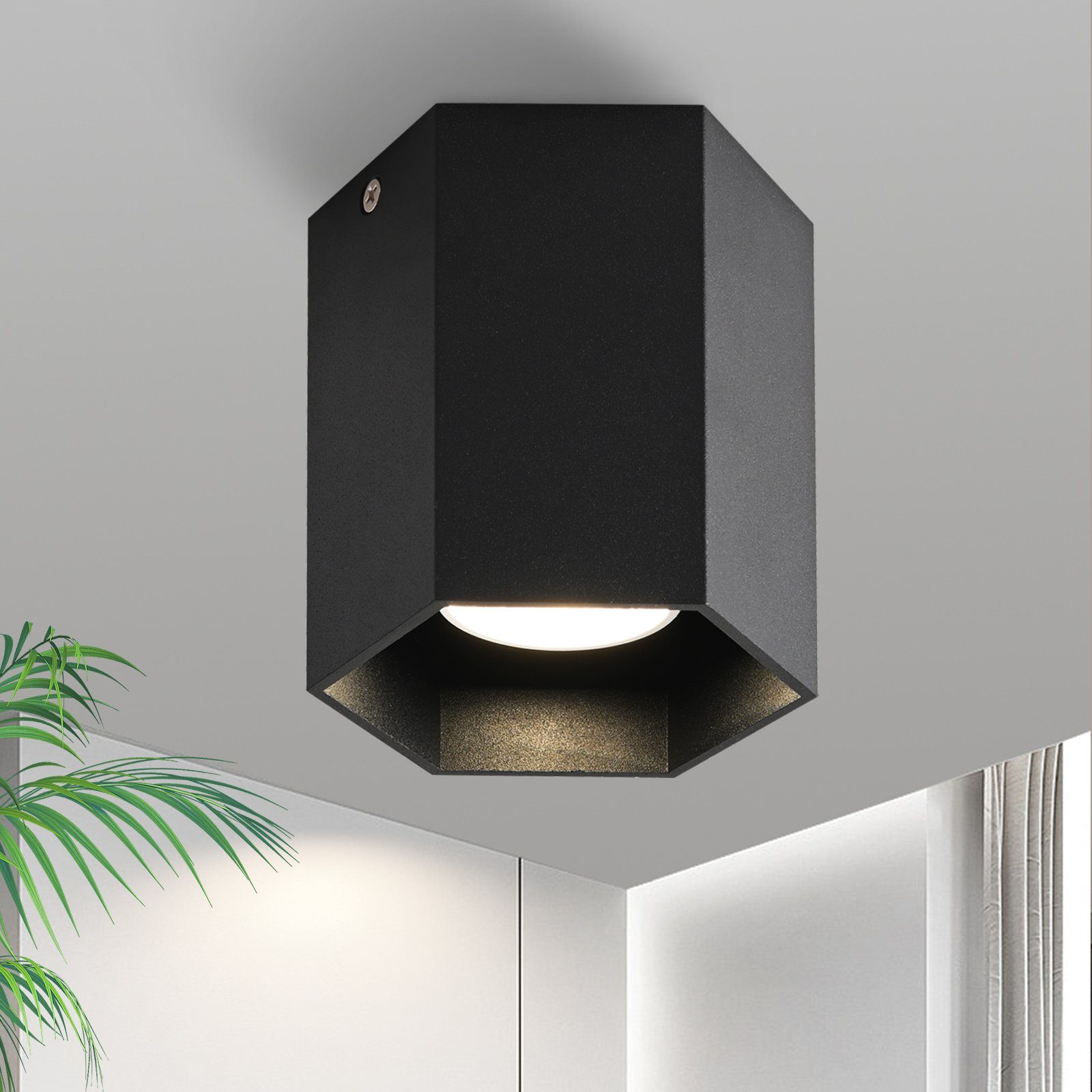 NETTLIFE GU10 - spottivalaisin, musta, kuusikulmainen, kohdevalaisin, max. 40 W, olohuoneen ja käytävän lamppu