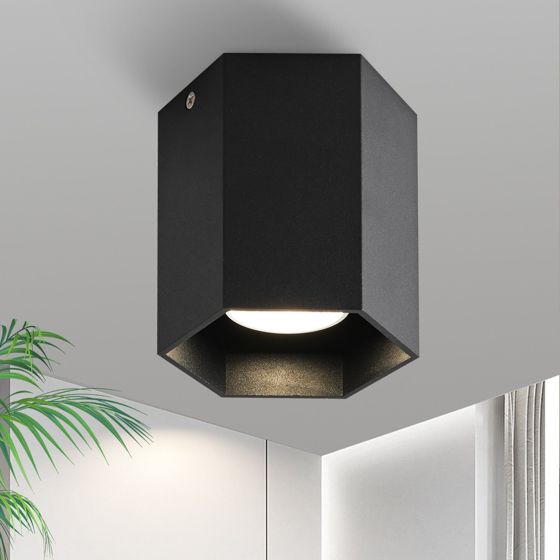 NETTLIFE GU10 - spottivalaisin, musta, kuusikulmainen, kohdevalaisin, max. 40 W, olohuoneen ja käytävän lamppu