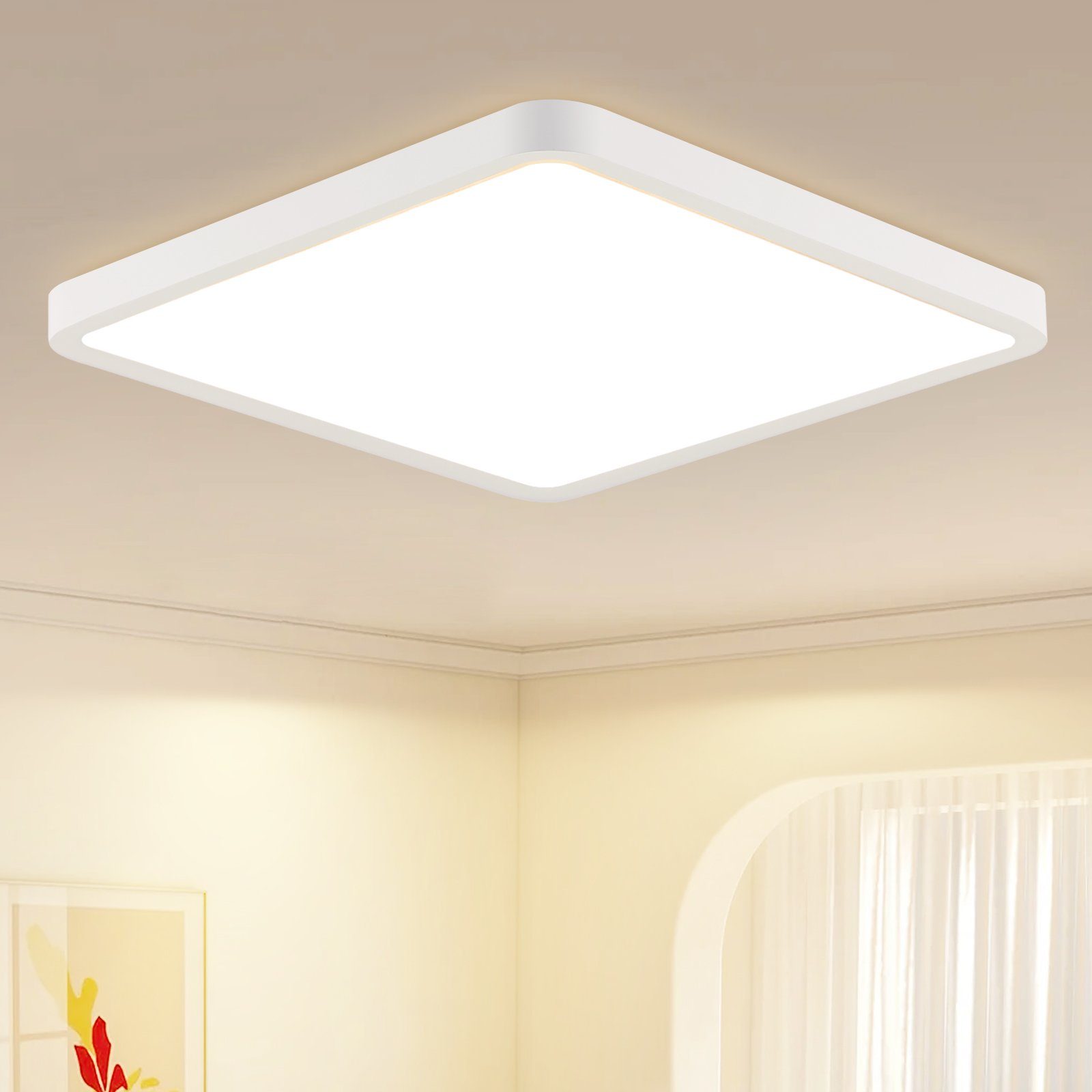NETTLIFE litteä LED - kattovalaisin - 23 cm 18 W  Valkoinen nelionmucotoinen keittiövalaisin kylpyhuoneeseen, makuuhuoneeseen, 4000K