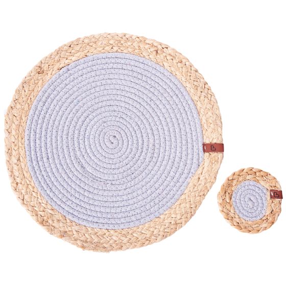 Pöytätabletti- ja lasinalussetti 6+6 ROSELLA Harmaa Juutti Puuvilla