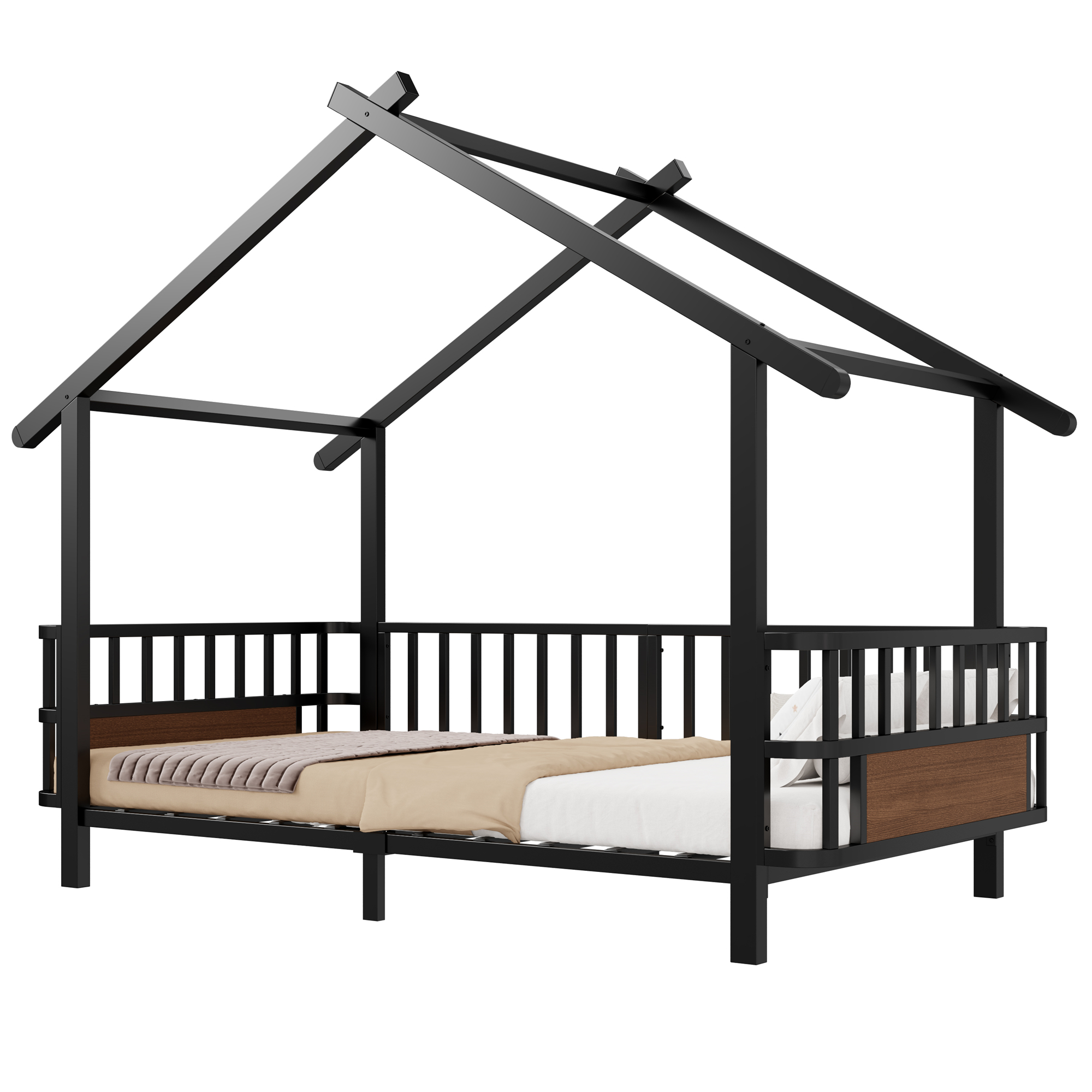sänky 90x200 cm turva-aidat dachdesign musta metalli