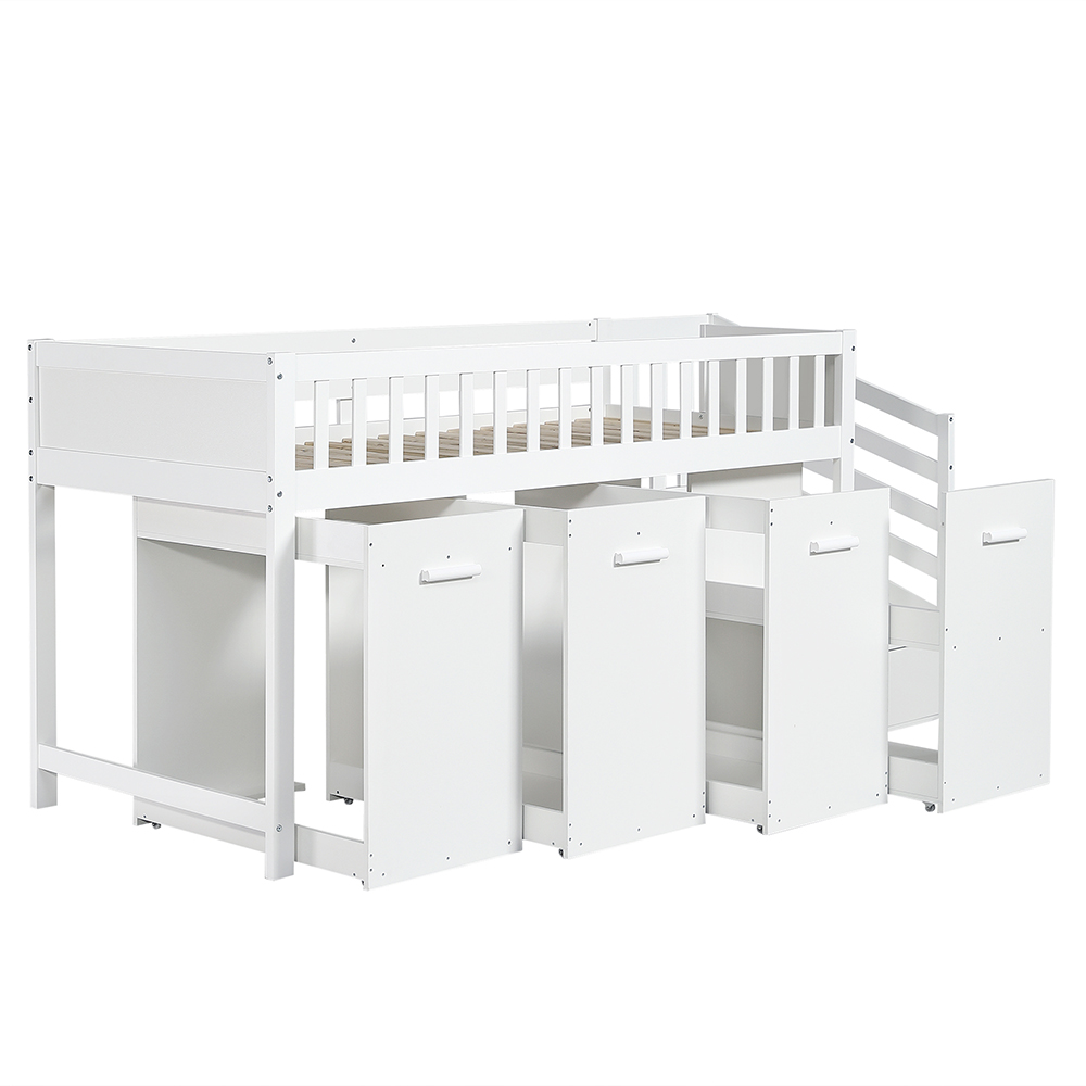 Kerrossänky 90x200cm työpöydällä ja vaatekaapilla, valkoinen