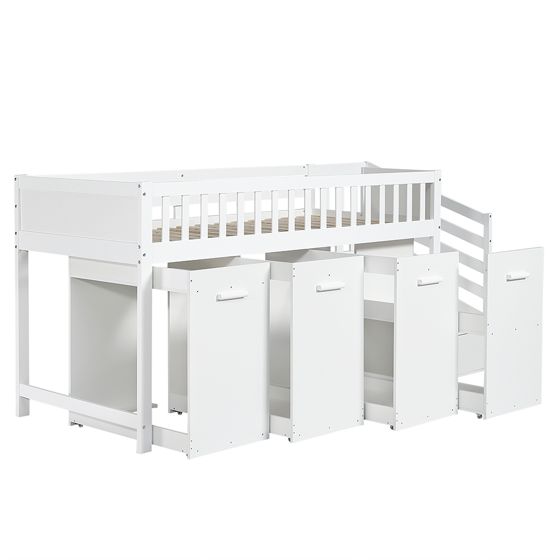 Kerrossänky 90x200cm työpöydällä ja vaatekaapilla, valkoinen