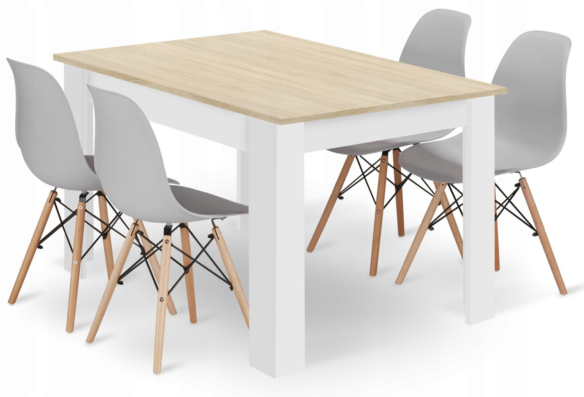 Suorakulmainen pöytä 120x80 sonoma-tammi-tammi ja 4 OSAKA-tuolia, harmaa