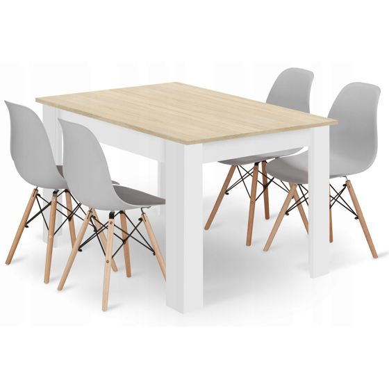 Suorakulmainen pöytä 120x80 sonoma-tammi-tammi ja 4 OSAKA-tuolia, harmaa