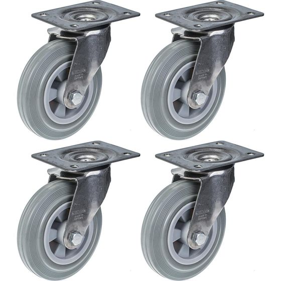 160mm 6" ruostumattomasta teräksestä valmistettu harmaa kumirosteri, kääntyvä, 540kg, 4 kpl:n setti