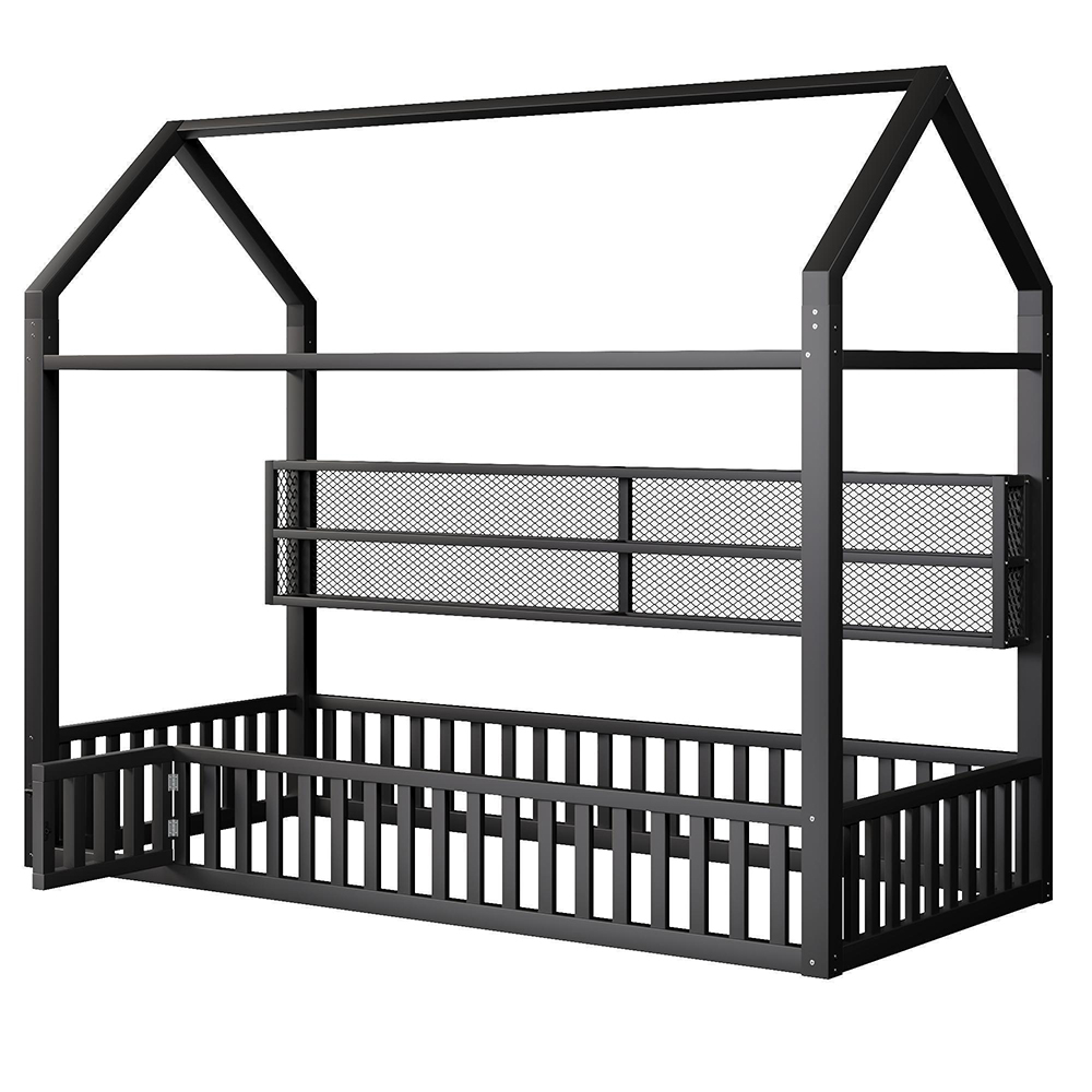 Vuodesänky 90x200 cm mustana aidalla ja LED-valaistuksella